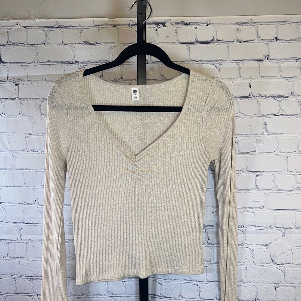 BP Cream Long Sleeve Ribbed Top Sz Med